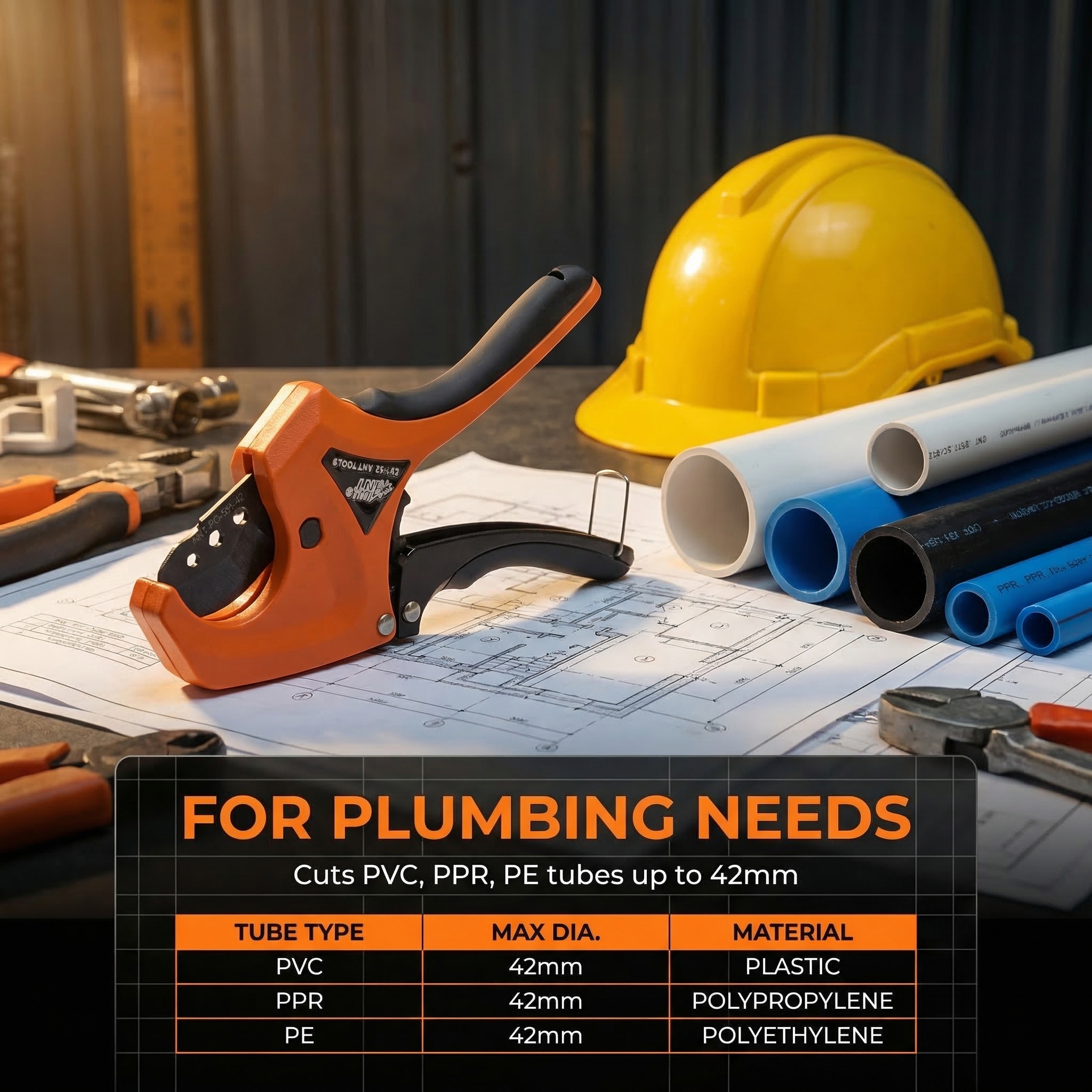 Die Cast Aluminum Pipe Cutter with 65Mn HRC55 Blade Quick Change Design Precise Smooth Cutting for Copper and Plastic Pipes